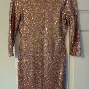 Topshop Shimmering Rose Long Sleeve Dress